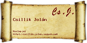 Csillik Jolán névjegykártya